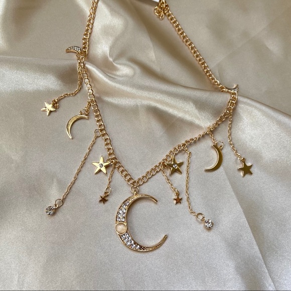 Moon and Star Charm Necklace Choker - Picture 5 of 13